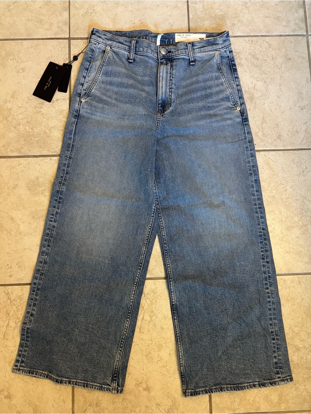 rag & bone High-Rise Wide-Leg Jeans in Light Blue Denim - Picture 10 of 10